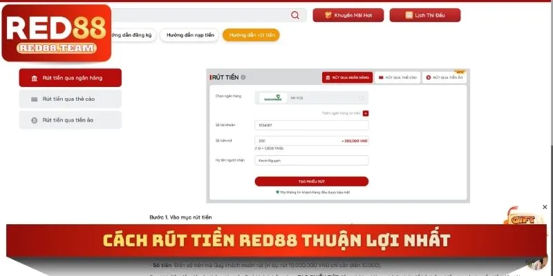 Cách rút tiền RED88 thuận lợi nhất