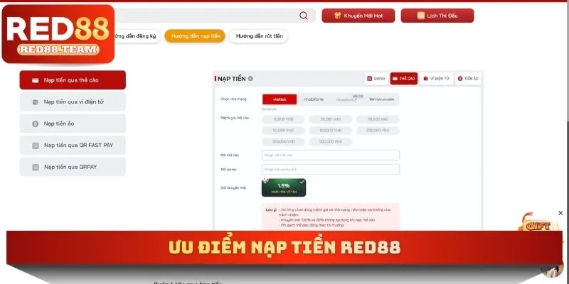 Ưu điểm nạp tiền RED88